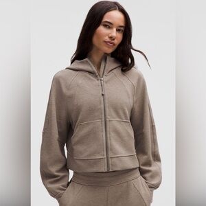 Lululemon waffle scuba cropped full zip hoodie warm ash gray tan khaki M/L